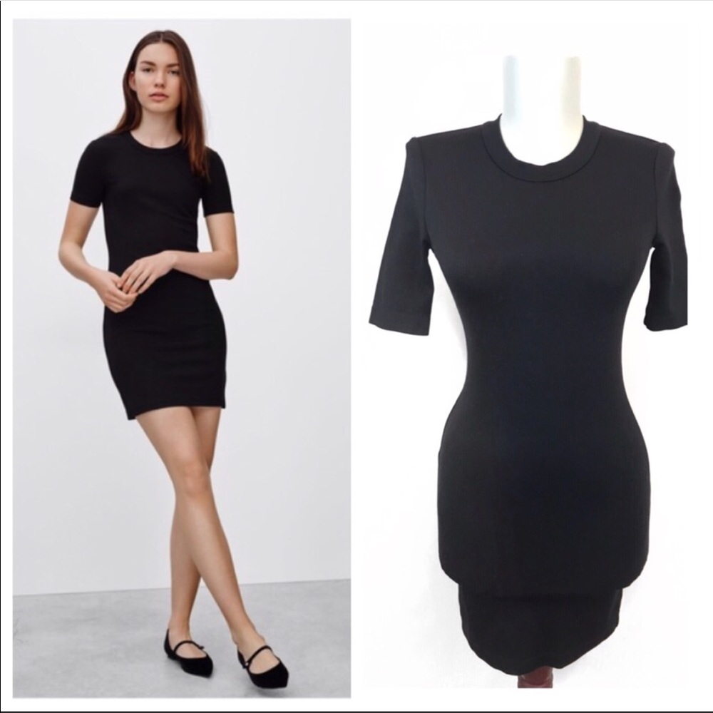 Aritzia Black Short Sleeve Ribbed Bodycon Dress